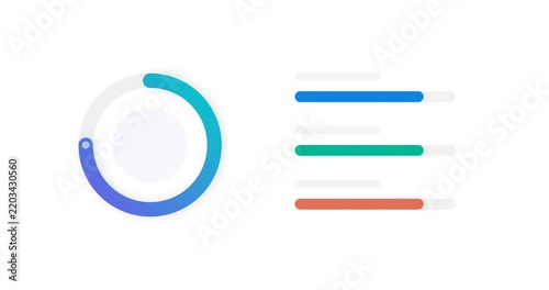 Split Dashboard Infographic With Circular Gauge And Progress Bars, Empty Copy Space Template Background Animation