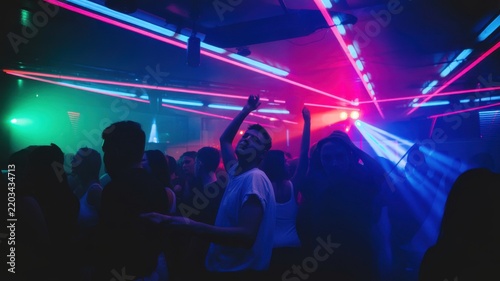 Neon Nightclub Dancing Crowd Colorful Music Party