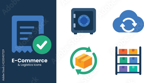 E-Commerce and Logistics Flat Icon Set for Digital Business