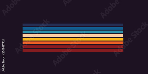 Retro 70s Sunset Stripes Line Pattern On Black Background