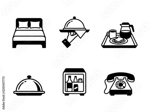 Hotel Room Service and Amenities Icon Set