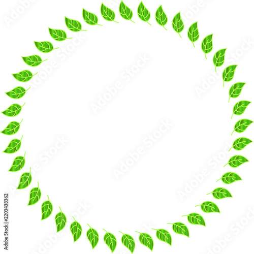 Green Leaf Circular Frame with Natural Botanical Border and Copy Space