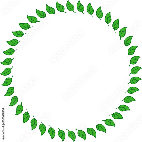 Green Leaf Circular Frame with Natural Botanical Border and Copy Space