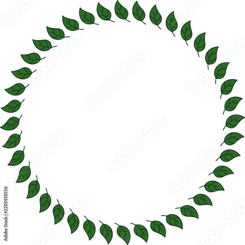 Green Leaf Circular Frame with Natural Botanical Border and Copy Space