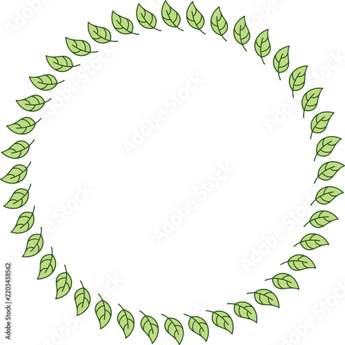Green Leaf Circular Frame with Natural Botanical Border and Copy Space