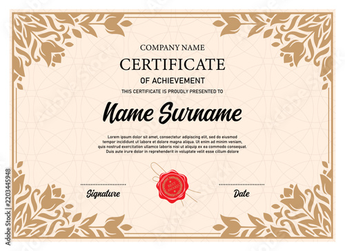 Vintage certificate of achievement template with horizontal, vertical layouts. Multipurpose retro design with ornate ornaments. Vector illustration for diploma, graduation, professional recognition