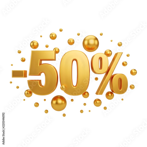 Golden coins with fifty percent sale discount badge
