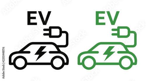 Ev icon set for electric vehicle charging station energy