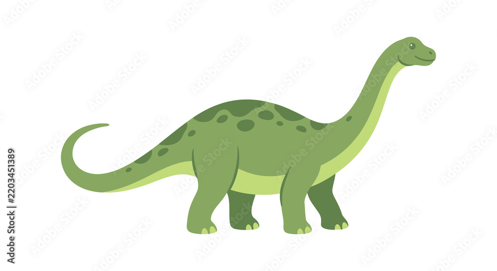 Fototapeta premium Green brachiosaurus illustration on a white background depicts a long necked dinosaur