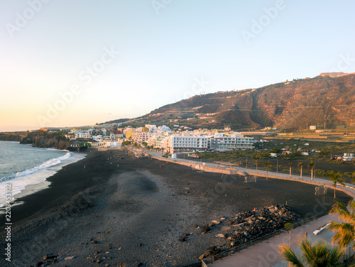Black Sand Beach and Seafront Promenade in Puerto Naos on the island of La Palma (Canary Islands, Spain)