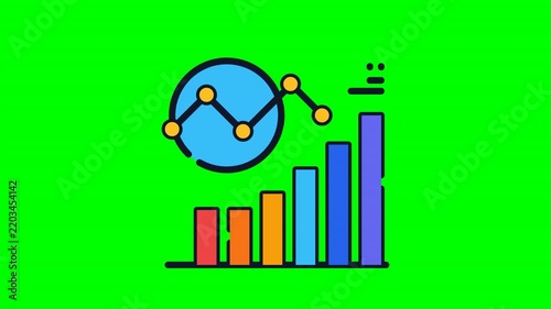 Business Growth Financial Bar Chart Animation on Green Screen Background