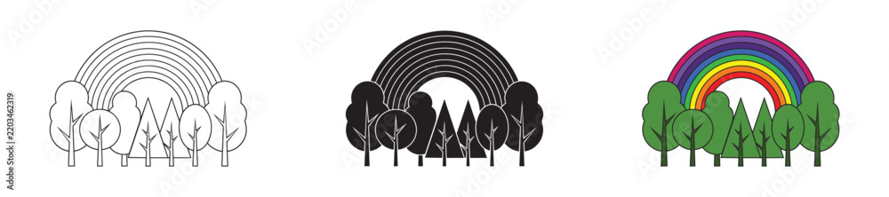 Obraz premium Vector illustration of a tree landscape composition with a rainbow