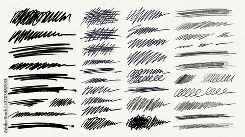 Hand drawn pencil and ink scribble strokes collection