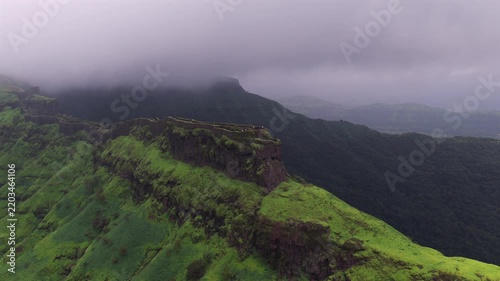 Aerial View of Rajgad Fort and Lush Sahyadri Mountains Maharashtra