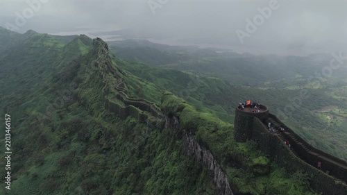 Aerial View of Rajgad Fort and Lush Sahyadri Mountains Maharashtra