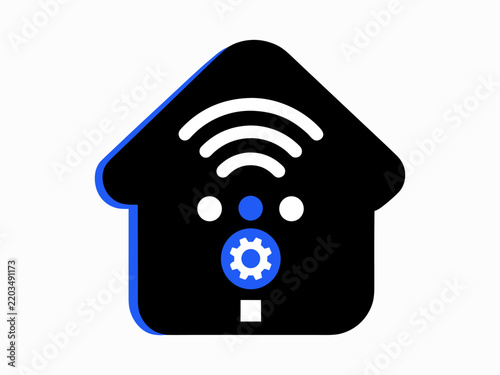 Smart Home WiFi Icon with Gear, Wireless Connectivity and Home Automation Technology