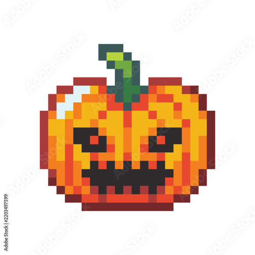 this is halloween pumpkin in pixel art style with simple color and white background ,this item good for presentations,stickers, icons, t shirt design,game asset,logo and your project