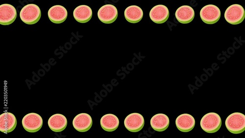 Sliced Guava Fruits Decorative Frame on Plain Black Background, Fresh Tropical Fruit Border for Food Promotions, Culinary Designs, Recipe Content and Creative Visuals Projects