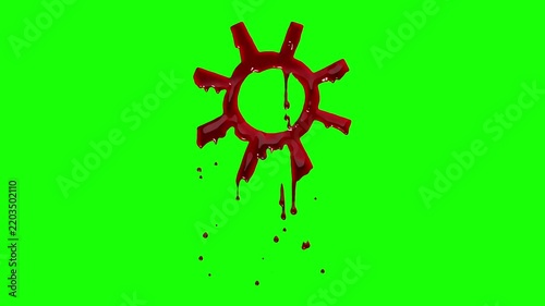 Wheel Shape with Scary Blood Drops on Green Screen Background, Horror Graphic Element for Halloween Themes, Suspense Scenes, Dark Concepts, Creative Video Projects