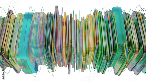 Iridescent Abstract Glass Layers and Colorful Transparent Rings 3D Digital Composition for Modern Design