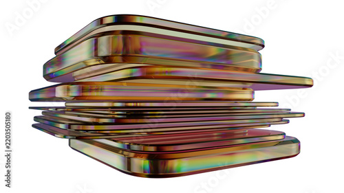 Iridescent Stacked Glass Quadrilaterals Abstract Geometry With Reflective Layers And Soft Gradient