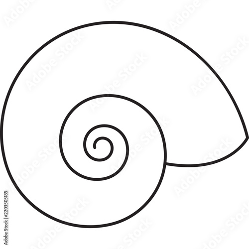 A simple and elegant dark brown outline of a spiral snail shell or ammonite, centered on a solid black background, showcasing minimalist design and natural geometry.