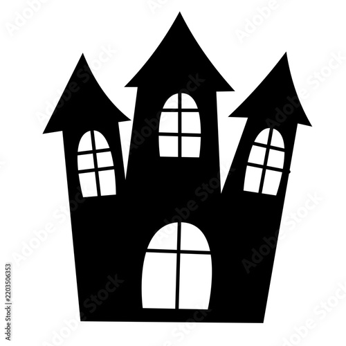 Haunted House Halloween Silhouette with Spooky Gothic Architecture and Horror Theme