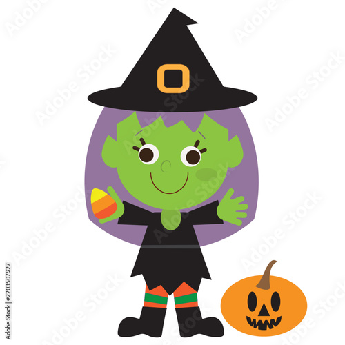 Halloween cute witch vector cartoon illustration