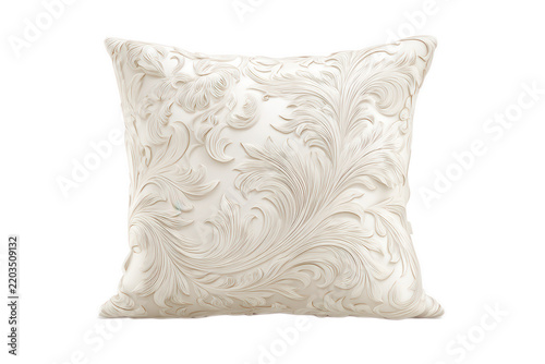 Elegant White Decorative Pillow with Embossed Floral Pattern