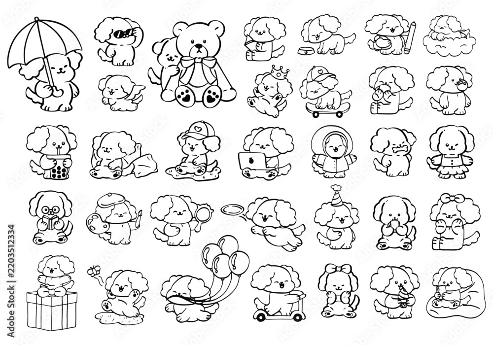 Obraz premium Cute puppy dog characters line art set