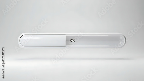 3D Render of a Glass Capsule Loading Bar Displaying 0 Percent Progress on a Minimalist White Background