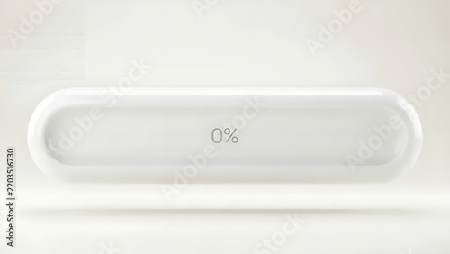 3D Render of a Glass Capsule Loading Bar Displaying 0 Percent Progress on a Minimalist White Background