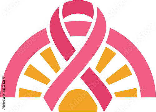 Pink Ribbon with Sun Rays Symbolizing Hope and Awareness.