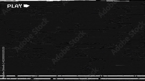  Retro vhs play text , Vcr vhs play overlay  Analog Static Noise crt overlay. Horizontal stripes offset . VHS play  Glitch No signal white noise artifacts.  Distorted VCR 4k video