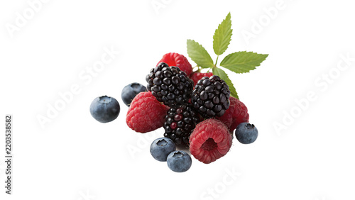 Mix of fresh sweet wild berries layout isolated on transparent background