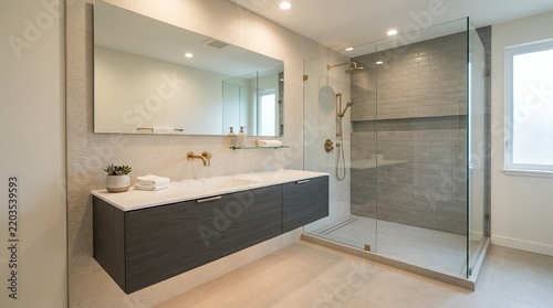 Modern Bathroom Design with Floating Vanity and Glass Shower