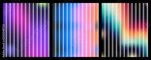 Abstract background featuring three vertical panels with vibrant gradient colors and a modern striped line overlay effect