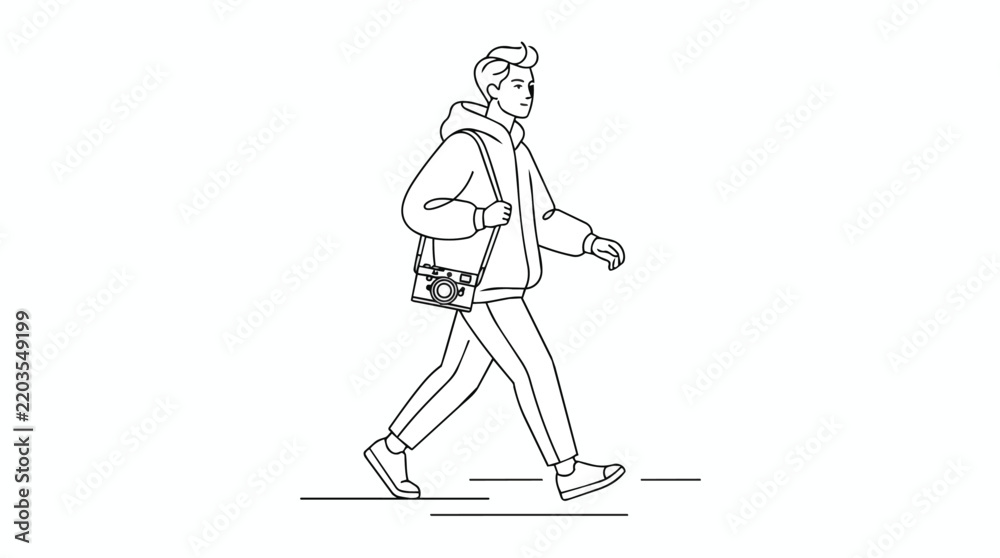 Fototapeta premium Monoline Geometric Walking Person Vector Illustration