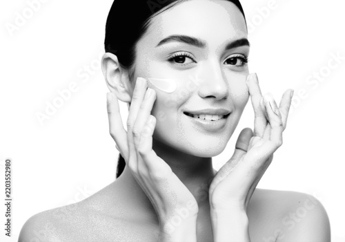 Woman brushing teeth with white background Vector, illustration
