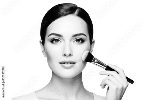 Young woman touching her face with a thoughtful expression Vector, illustration