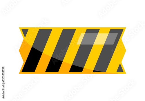 Yellow and black hazard warning tape icon flat vector design
