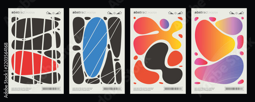 Set of four abstract modern art posters with colorful organic shapes