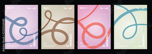 Abstract colorful line art patterns in four panels