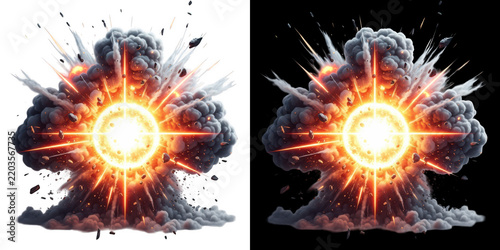 Dramatic fiery explosion effect isolated on transparent background