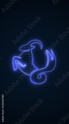 Vertical Neon Blue Capricorn Zodiac Sign Border Outline Loop Background