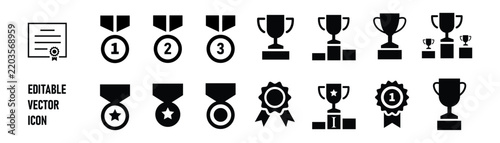 Award & Trophy cup icon set, awards and trophies flat vector icons for sport competitions and achievements graphic design elements Trophy Cup and Winner Medal