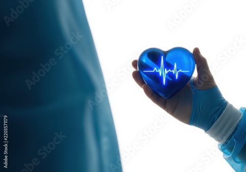 Hand holding heart with heartbeat line isolated on white background