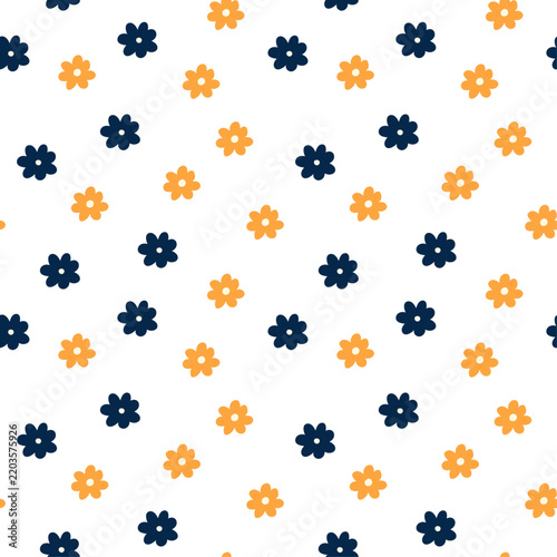 blue and orange color simple flowers pattern design