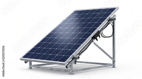 Photovoltaic solar panel on a metal frame structure isolated on a clean white background