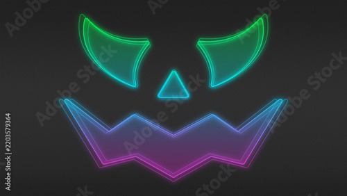 Neon Green-Blue-Purple Ombre Spooky Halloween Smile Outline Futuristic Digital Glow Halftone Illustration